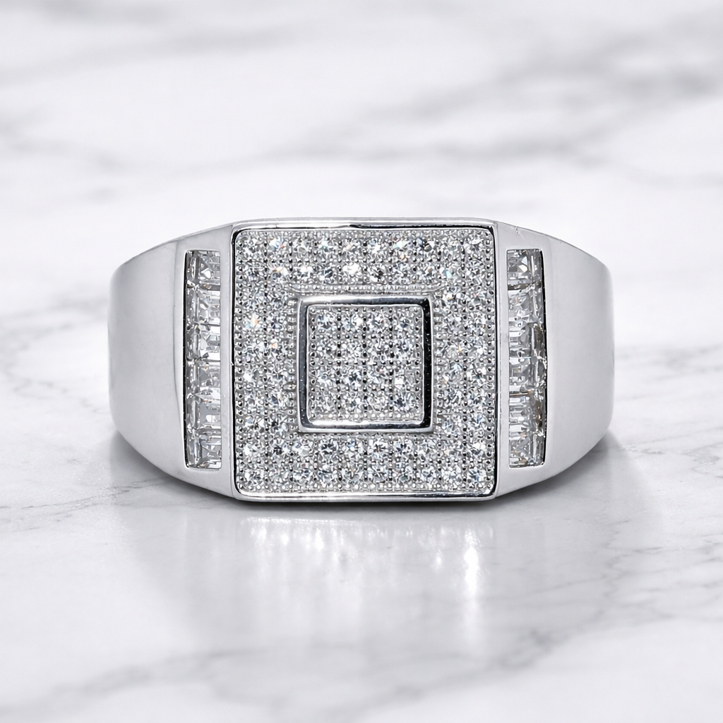 Sterling Silver | Square CZ Plain Band Ring