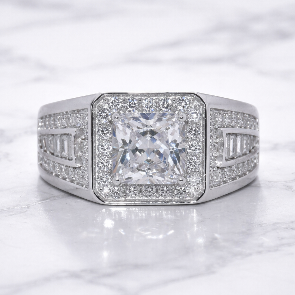Sterling Silver | Square CZ Pave Men's Ring