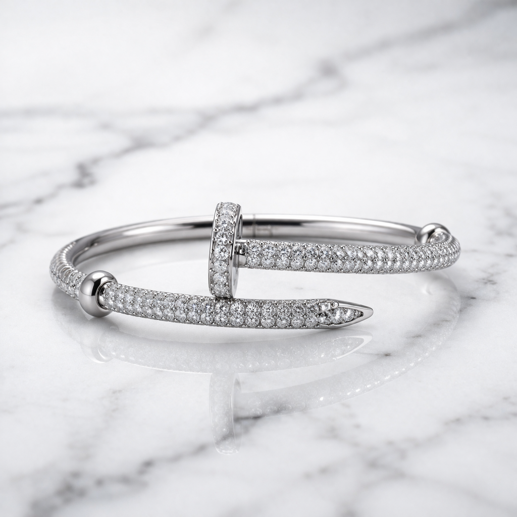 Sterling Silver | Cz Designer Nail Bangle