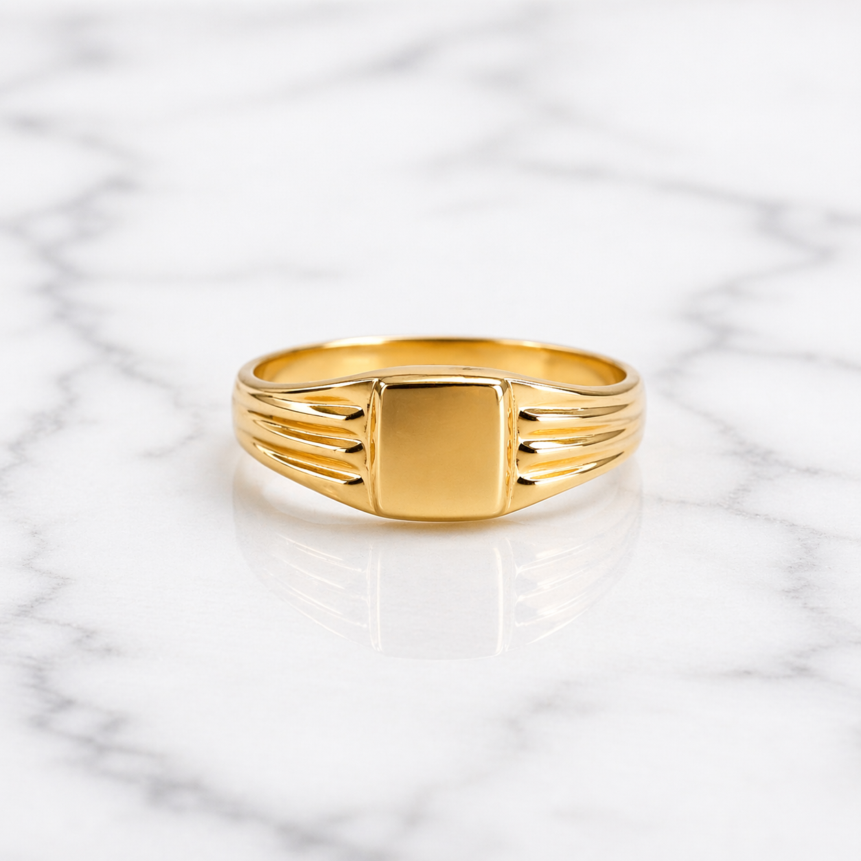 Medium Signet Grooved Detail Unisex Ring 19.2k Portuguese Gold