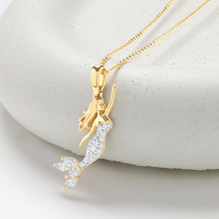 Ocean | Deep Blue 14K Gold Mermaid Pendant with Lab Diamond Tail