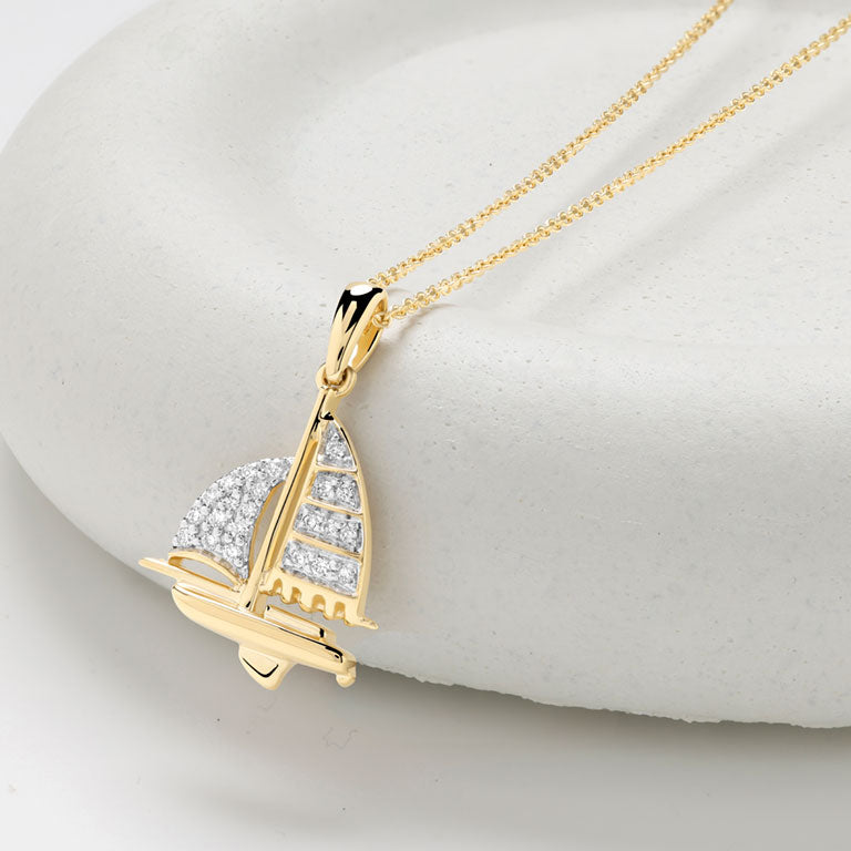 Ocean | Deep Sea 14K Gold Lab Diamond Nautical Boat Necklace