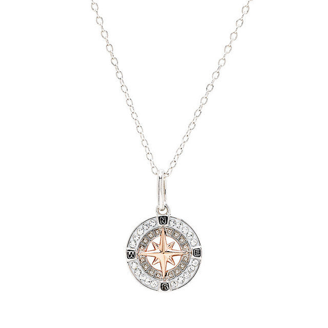 Ocean | Deep Blue Sterling Silver White Crystal Compass mini Necklace