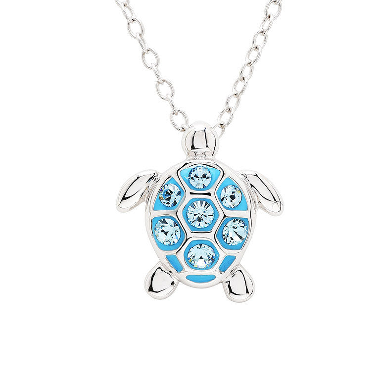 Ocean | Deep Blue Sterling Silver Aqua Crystal Turtle Mini Necklace