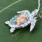Ocean | Deep Blue Silver Aqua Swarovski Crystal Turtle and Baby Necklace Rose Plated