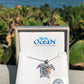Ocean | Deep Blue Silver Aqua Swarovski Crystal Turtle and Baby Necklace Rose Plated