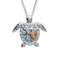 Ocean | Deep Blue Silver Aqua Swarovski Crystal Turtle and Baby Necklace Rose Plated
