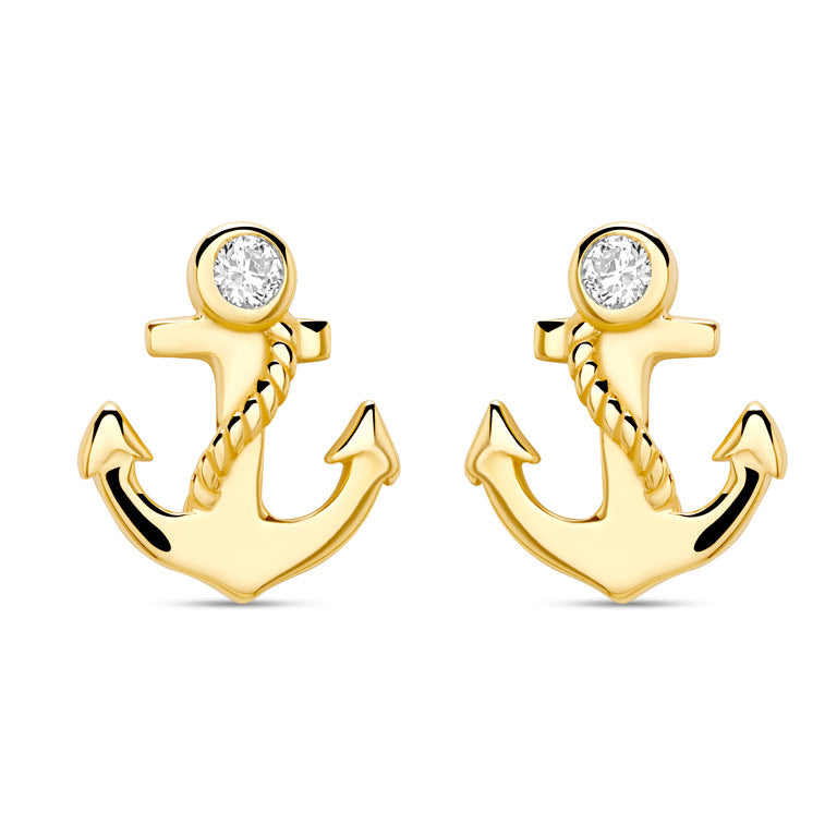 Ocean | Deep Blue 14K Gold Lab Diamond Mini Anchor Stud Earrings