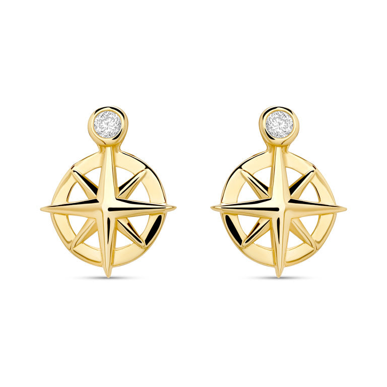 Ocean | Deep Blue 14K Gold Lab Diamond Mini Compass Stud Earrings