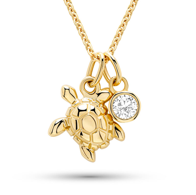 Ocean | Deep Blue 14K Gold Lab Diamond Mini Turtle Necklace