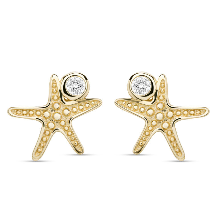 Ocean | Deep Blue 14K Lab Diamond Mini Starfish Stud Earrings