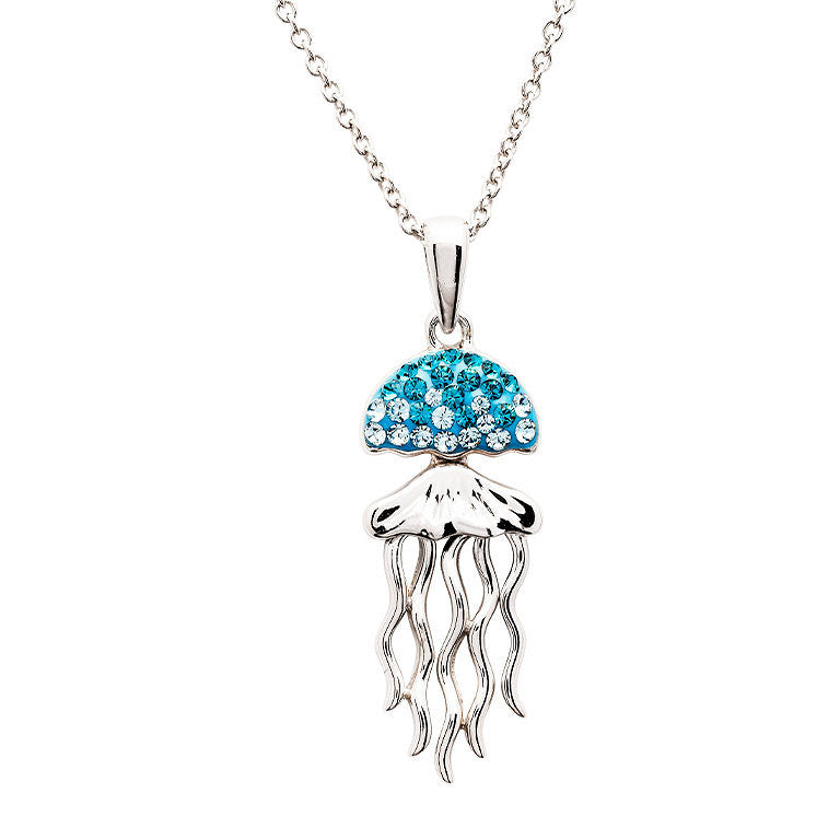 Ocean | Deep Blue Sterling Silver Aqua Crystal Jellyfish Necklace