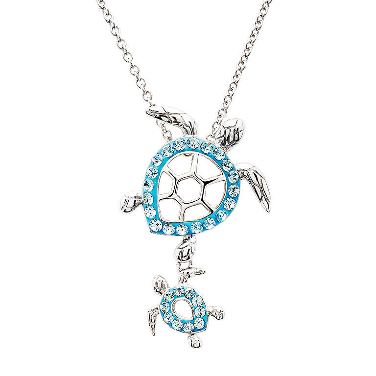Ocean | Deep Blue Sterling Silver Aqua Crystal Turtle Necklace