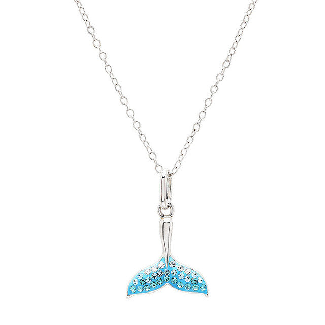 Ocean | Deep Blue Sterling Silver Aqua Crystal Whale Tail mini necklace