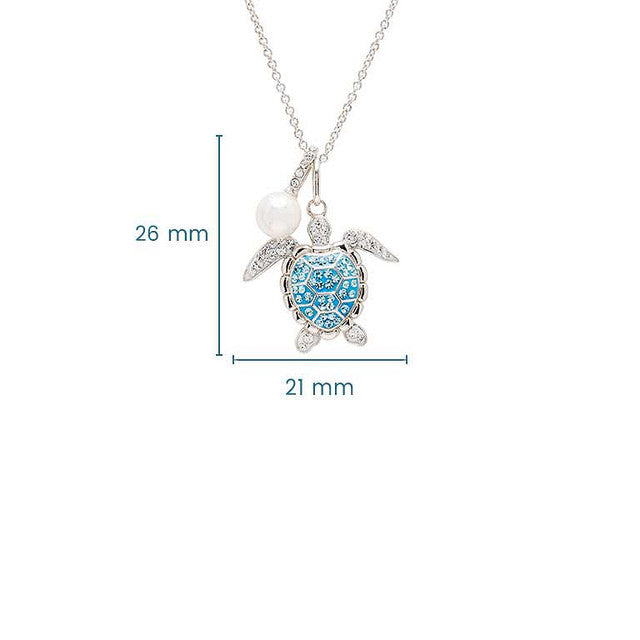 Turtle-shaped pendant with blue gemstone on a white  Ocean | Deep Blue Sterling Silver Aquamarine Crystal Pearl Turtle NecklaceOcean | Deep Blue Sterling Silver Aquamarine Crystal Pearl Turtle NecklaceOcean | Deep Blue Sterling Silver Aquamarine Crystal Pearl Turtle NecklaceOcean | Deep Blue Sterling Silver Aquamarine Crystal Pearl Turtle Necklace