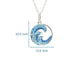 Silver wave pendant necklace with blue and clear rhinestones, shown on a white background with dimension lines indicating 20.5 mm height and 13.