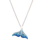 A silver-tone chain necklace featuring a mermaid tail pendant embellished with sparkling blue and clear rhinestones, set against a plain white background.