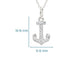 Silver anchor pendant necklace with clear stones, shown on a white background with blue dimension lines indicating 19.19 mm height and 9.