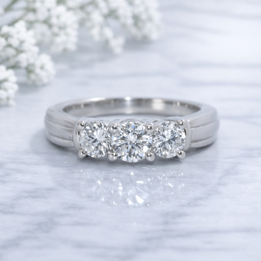 Platinum | 3 Stone Natural Diamond Engagement Ring .83cttw