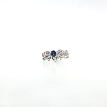 14K Gold | White Gold Bridal Set with 1.8cttw Round Diamonds & .30cttw Sapphires