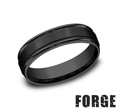 Benchmark | Men’s Black Titanium Wedding Band – Brushed Finish with Polished Edges (Size 10) (RECF7602SBKT10)