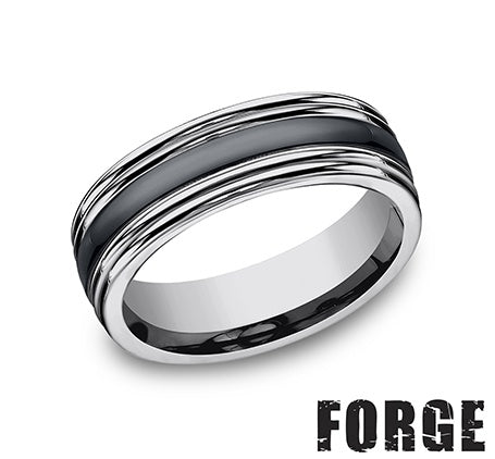 Benchmark RECF77863CMTG mens two tone tungsten wedding band brushed finish