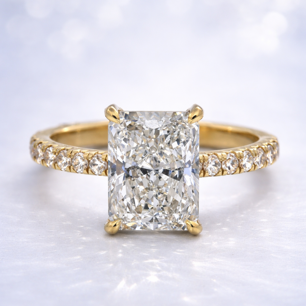 14K Gold | 3CT YG Hidden Halo Radiant Brilliant Lab Diamond Engagement Ring