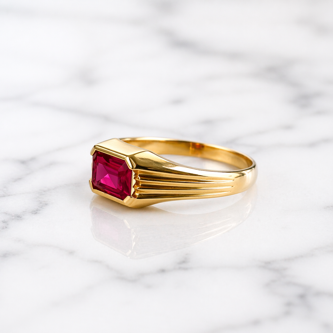 side view of Red Stone signet 19.2k portuguese gold unisex