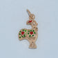 Rooster Charm (Galo de Barcelos) Pendant 19.2K Portuguese Gold Small Green