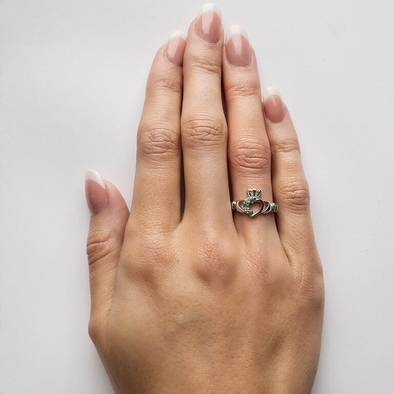 ShanOre | Sterling Silver Green CZ Claddagh Ring