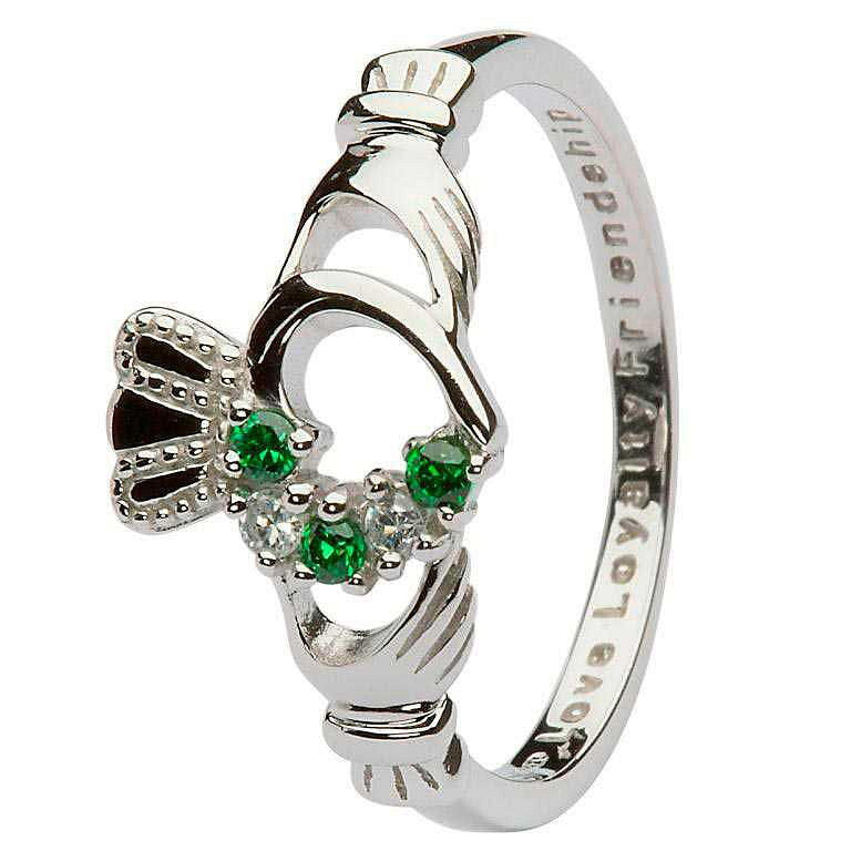 ShanOre | Sterling Silver Green CZ Claddagh Ring