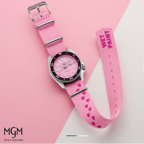 SRPM07 Seiko 5 Sport SS Automatic Pink Dial Pink Panther LIMITED EDITION MGM Automatic interchangeable nylon strap