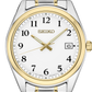 Seiko | SUR460 Eseentials Analog White Dial with Arabic Numerals, Date Calendar, LumiBrite Hands, Two-Tone Stainless Steel Case & Bracelet, 100m Water Resistant
