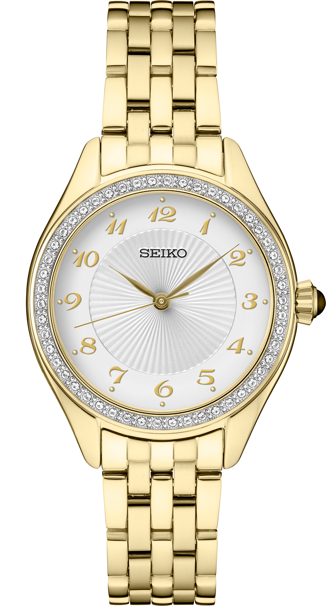 Seiko | Essentials Crystals Stainless Steel Gold Quartz White Dial Watch SUR394