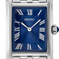 Seiko watch with silver metal bracelet and blue face on a white background
