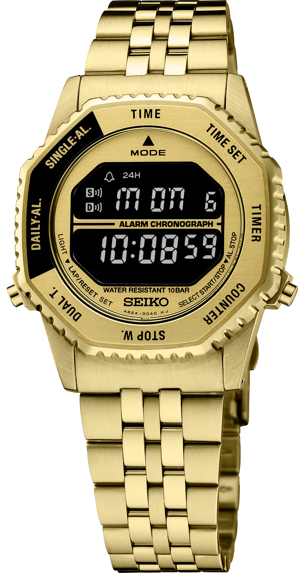 Seiko | Essentials Rotocall Digital Gold Dial Retro Men's Watch HFL003