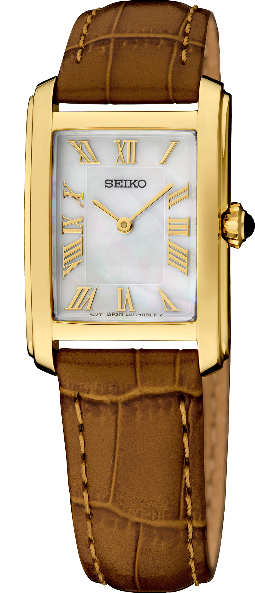 Seiko | Essentials Stainless Steel Brown Strap Quartz Mother of Pearl Dial Ladies Watch SWR100