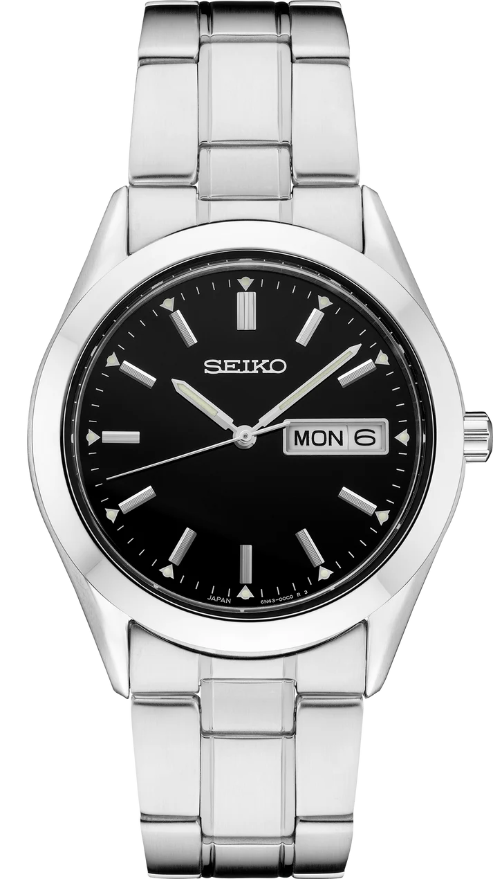 Seiko | Essentials Stainless Steel Quartz Black Dial Men's Watch SUR361