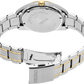 Close-up of a Seiko watch with a two-tone metal band on a white background
