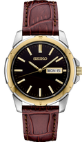 Seiko watch with brown leather strap on a white background