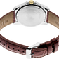 Watch with brown leather strap and silver case on a white background