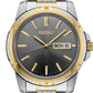 Seiko watch with two-tone metal strap on a white background