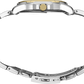 Close-up of a silver watch band on a white background