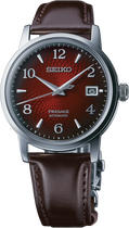 Seiko | Presage Cocktail Time Dark Brown Leather Strap Stainless Steel Red Dial Automatic Men's Watch SRPE41
