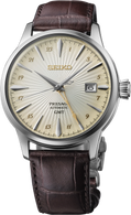 Seiko | Presage Cocktail Time GMT Dark Brown Leather Strap Stainless Steel Ivory Dial Automatic Men's Watch SSK041