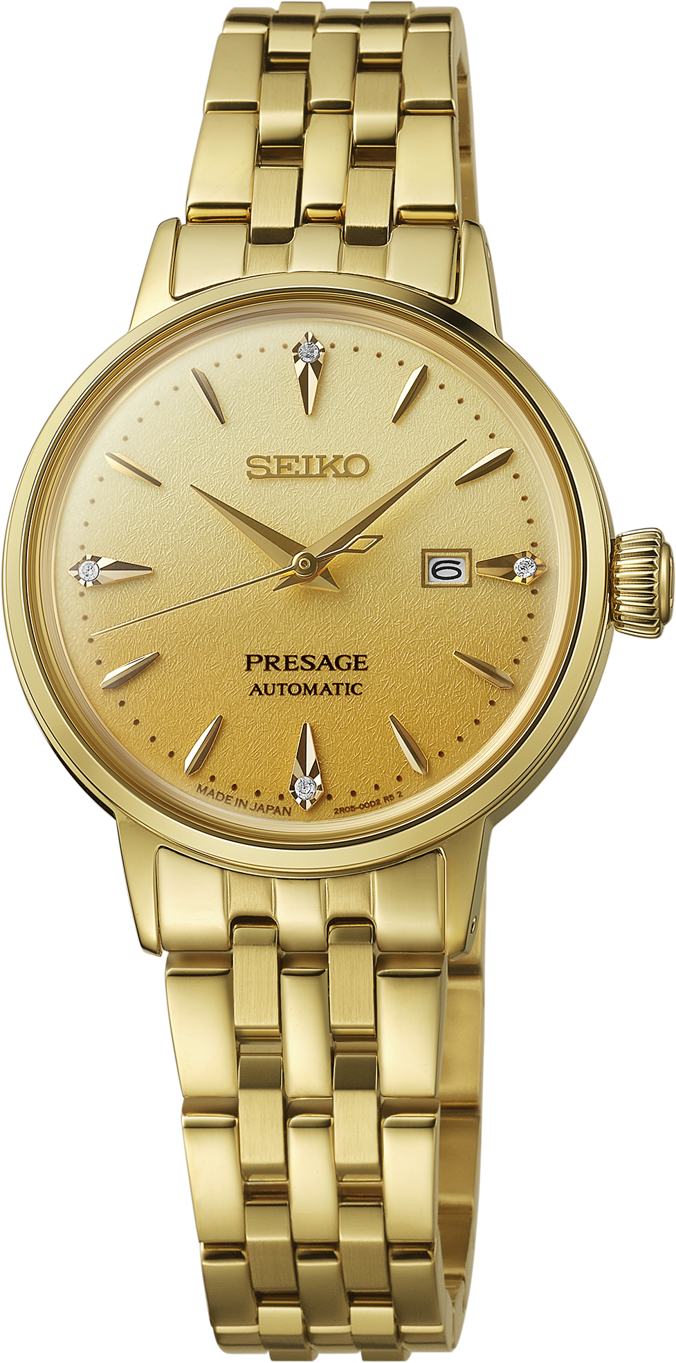 Gold Seiko Presage watch on a white background