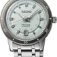 Seiko Presage watch with silver metal bracelet on a white background