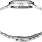 Close-up of a silver watch band on a white background
