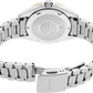 The back view of a Seiko stainless steel watch with a metal link bracelet, showing the branded case back and clasp on a white background.