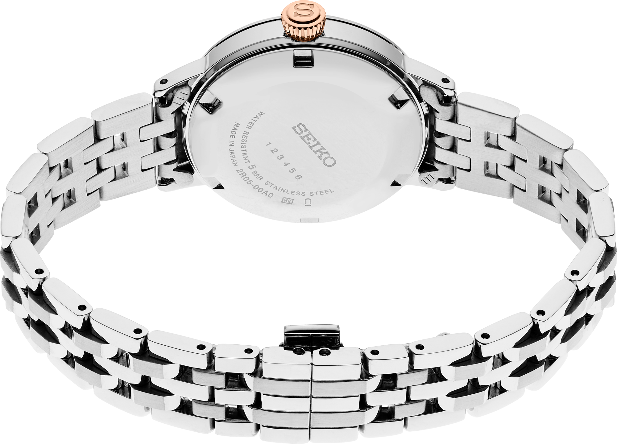 Close-up of a Seiko SRE009 Presage watch with a stainless-steal band